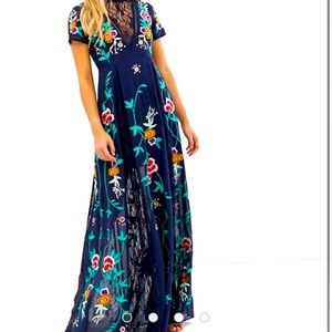 Navy blue embroidered full length dress